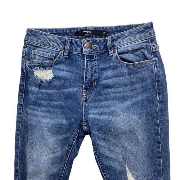 Harper Cropped Jeans Womens Size 29 Blue Mid Rise Medium Wash Ripped Denim - Picture 2 of 11